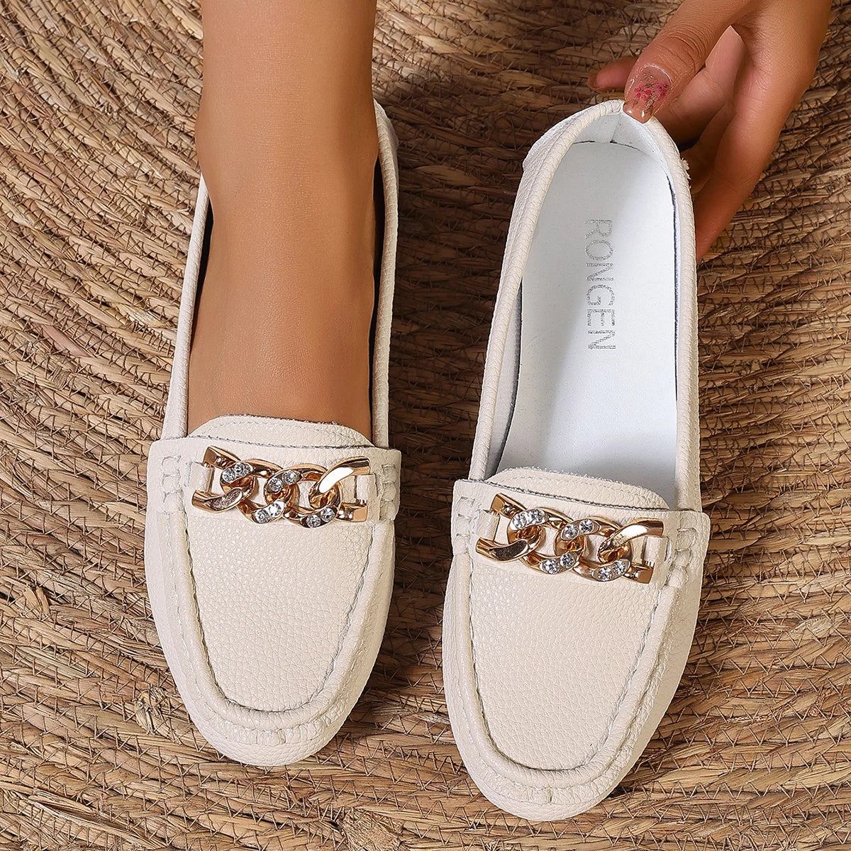 Women's Low Heel Loafers (Beige) – Shop at OWNLUXE