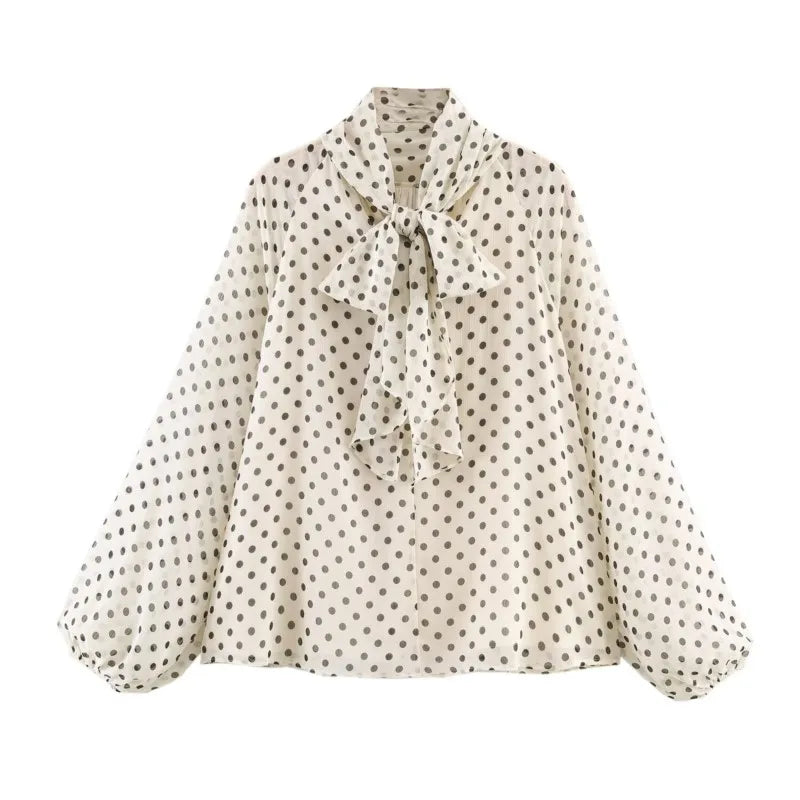 Polka Dot Long-Sleeve Blouse | OWNLUXE