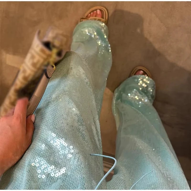 Sequin Wide-Leg Drawstring Relaxed-Fit Pants | OWNLUXE