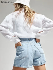 Office Long-Sleeve Cotton Tops Crepe | OWNLUXE