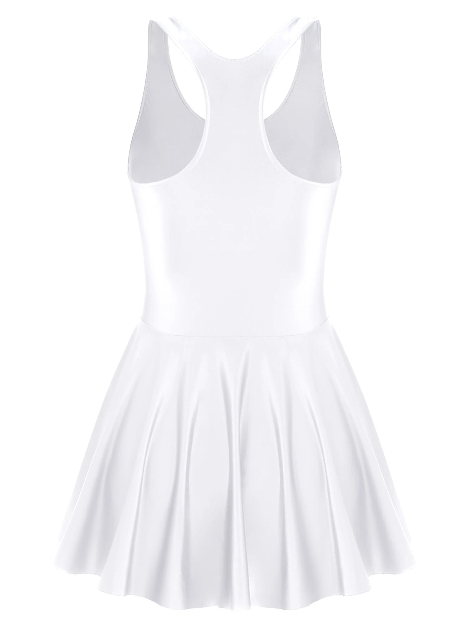 Women's Swimsuit U Neck Leotard Dresses Sportswear Swimwear Glossy Tank Dress One-Piece Sleeveless Yoga Ballet Dance Costume