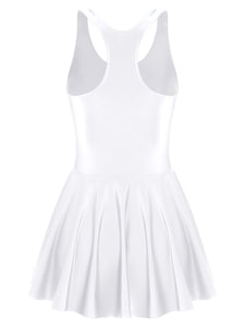 Women's Swimsuit U Neck Leotard Dresses Sportswear Swimwear Glossy Tank Dress One-Piece Sleeveless Yoga Ballet Dance Costume