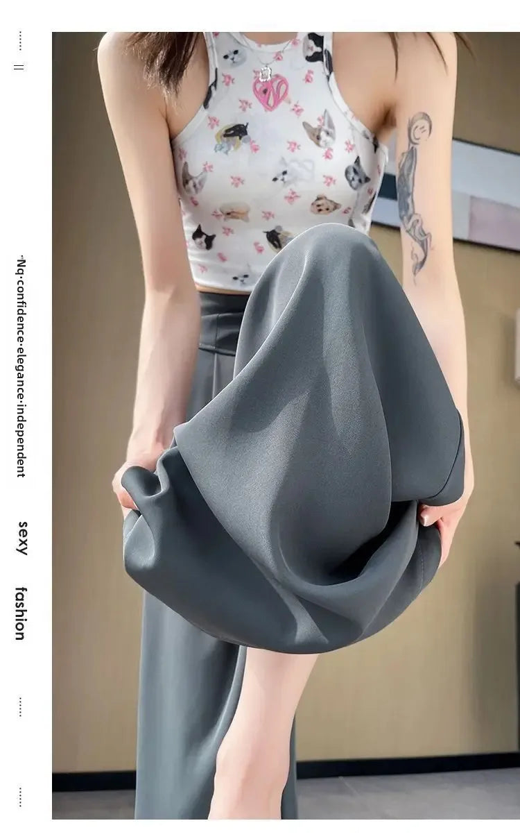 Women's High Waist Wide Leg Suit Pants - Straight Cut Floor Length Trousers