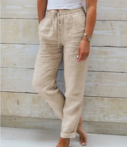 Cotton Linen High-Waist Relaxed-Fit Pants | OWNLUXE