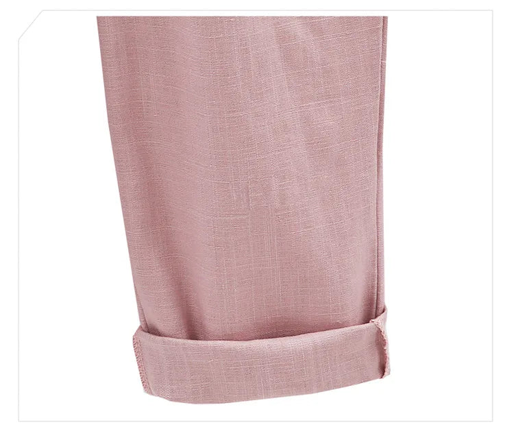 Cotton Linen Pants - Elastic Waist Ankle Length Casual Trousers