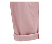 Cotton Linen Pants - Elastic Waist Ankle Length Casual Trousers
