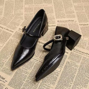 Chunky-Heel Pointed-Toe Mary Jane Pumps – Shop at OWNLUXE