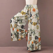 Women's Floral Print Wide Leg Pants - Bohemian Drawstring Trousers