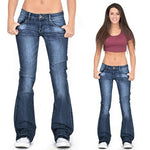 Load image into Gallery viewer, Women’s Mid-Rise Flare Jeans – Distressed Denim Style
