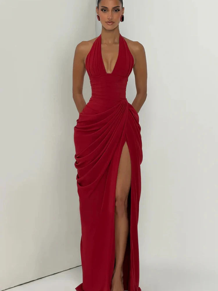 Women's Sleeveless Halter Maxi Dress | OWNLUXE
