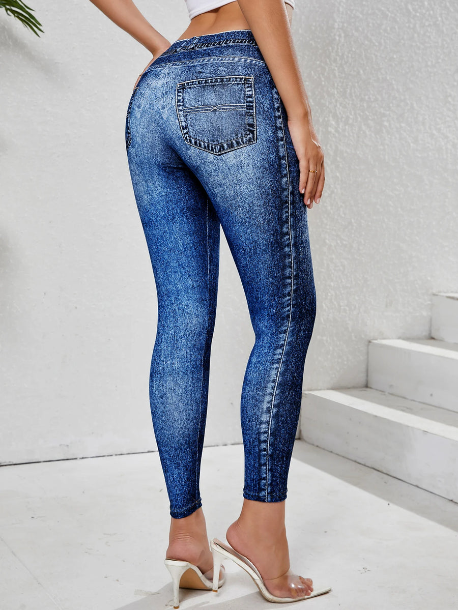 Denim Pocket Tummy-Control Yoga Leggings | OWNLUXE
