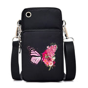 Mini Nylon Phone Crossbody Bag – Butterfly Print Neck Pouch with Zipper