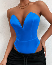Deep V Neck Bodysuit Shapewear - Thong Waist Shaper with Underwire