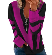 Autumn Winter Striped Blouse - V-Neck Long Sleeve Shirt