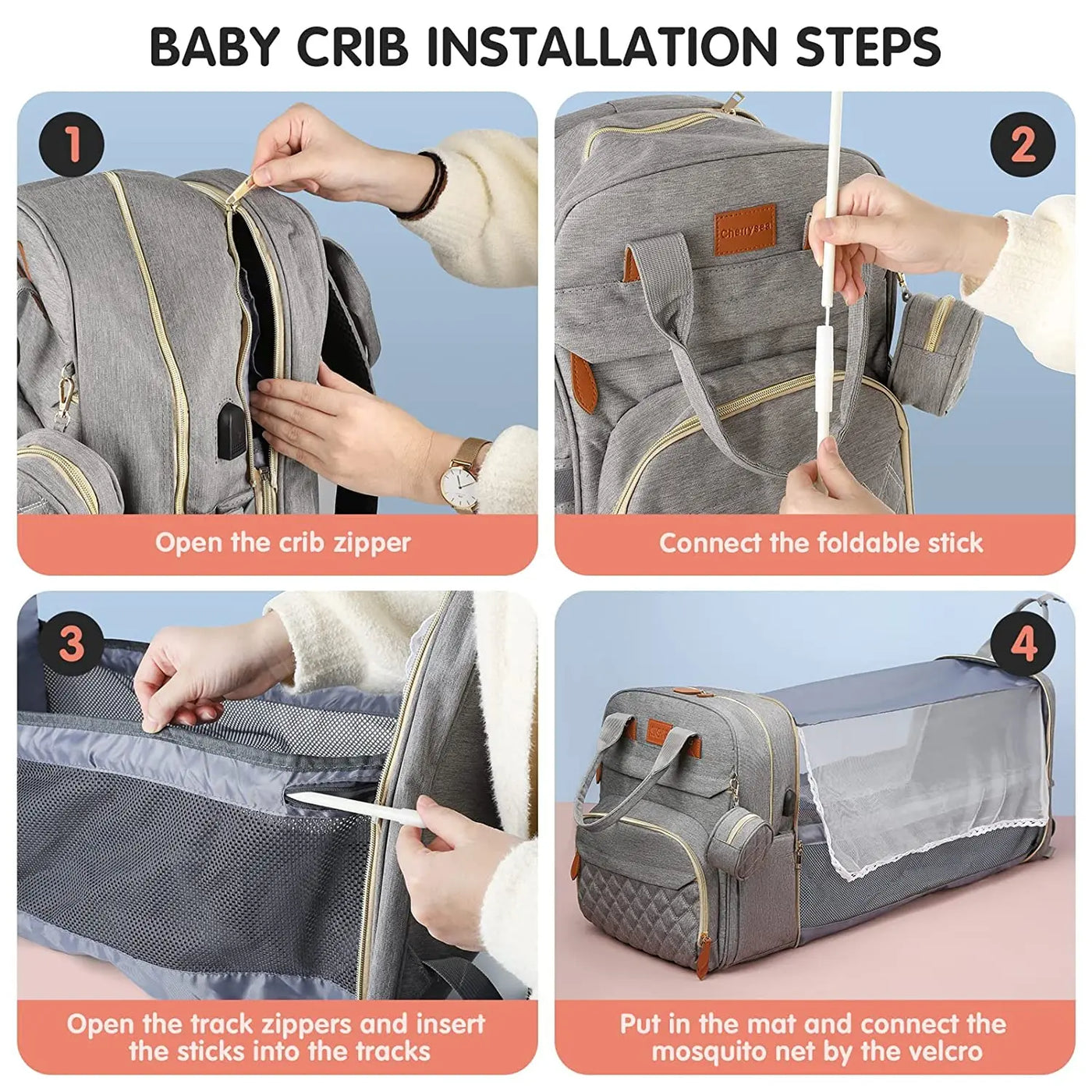 3-in-1 Diaper Bag Backpack with Foldable Baby Bed & USB Charging | OWNLUXE
