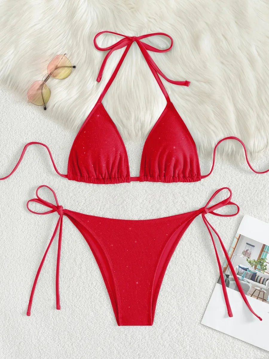 Shiny Halter Bikini Set | OWNLUXE