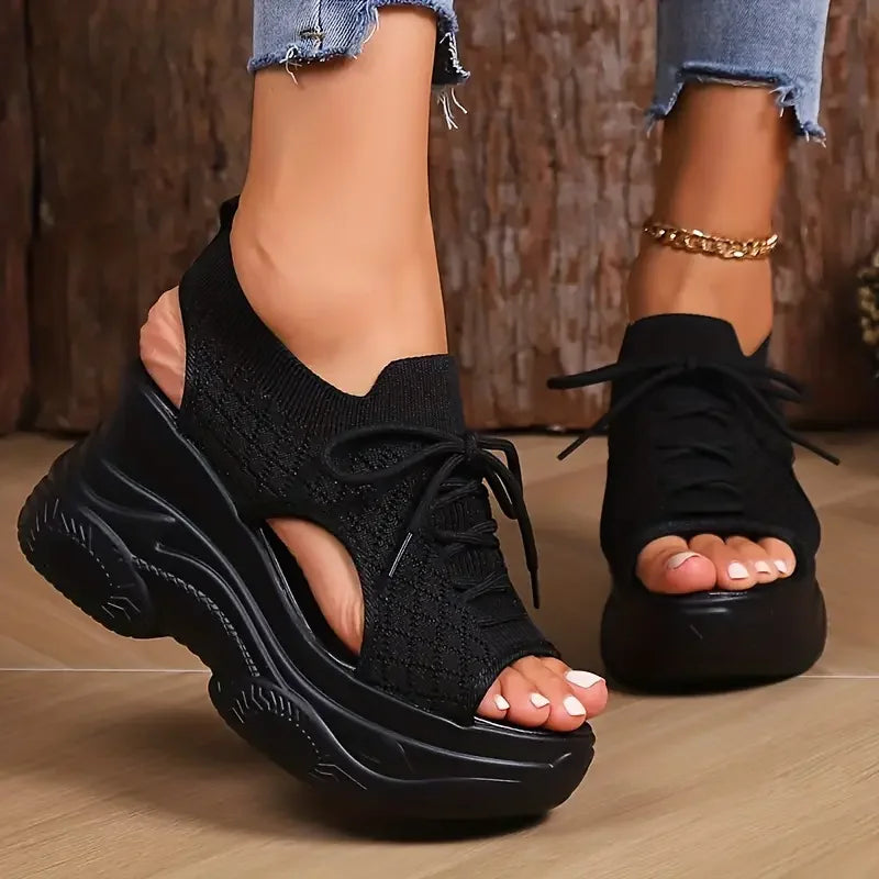 Women's Round Toe Wedge Lace Sneakers – Shop at OWNLUXE