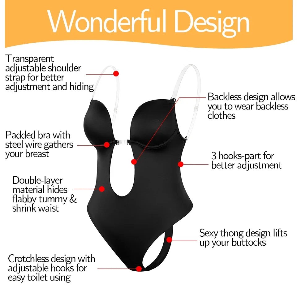 Backless Bodysuit Shapewear – Built-In Bra, U-Plunge & Open Crotch Faja | OWNLUXE