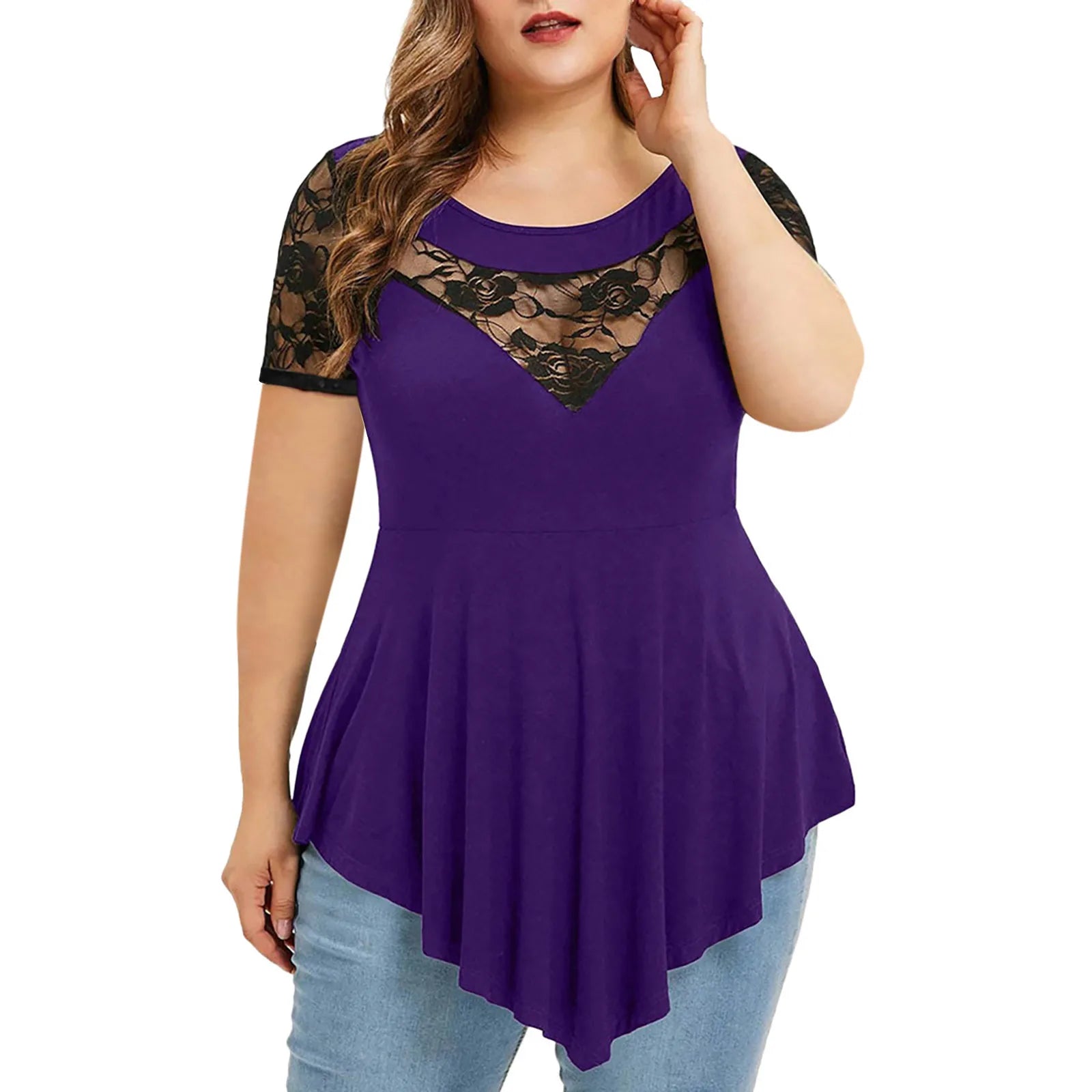 Plus Size Lace Hollow-Out Tee / T-shirt en dentelle ajourée