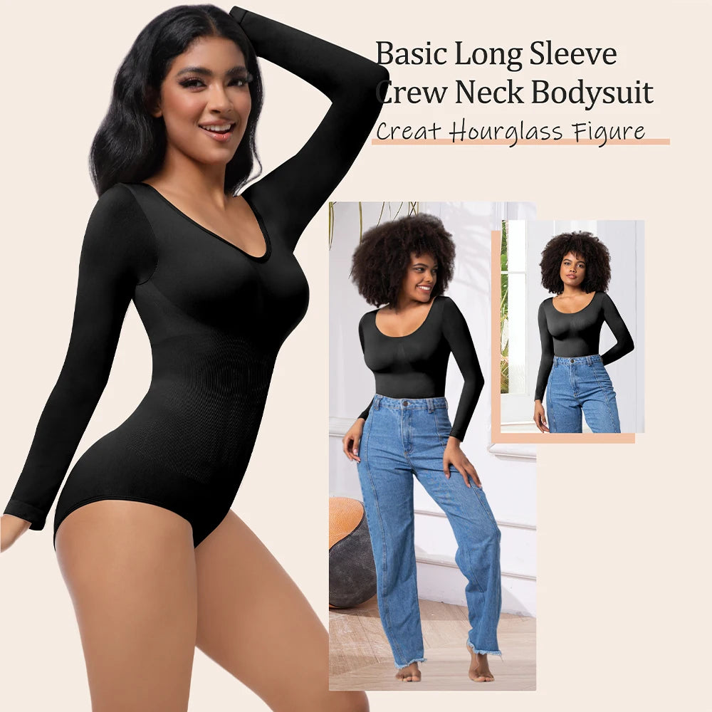 Thong Shapewear Bodysuit Long Sleeve Seamless Waist Shaper