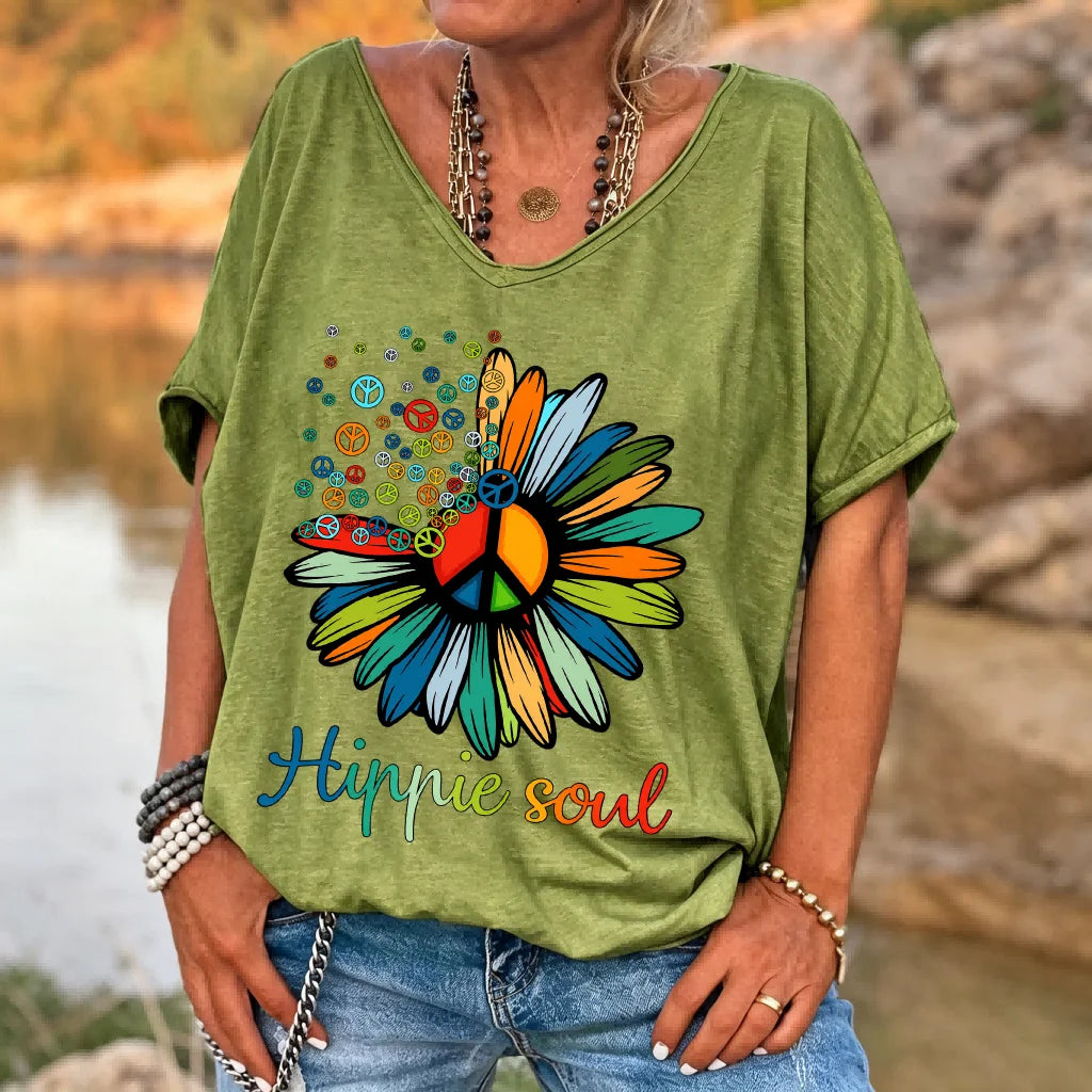 Floral Print V-Neck Short-Sleeve Blouse | OWNLUXE