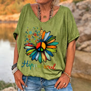 Floral Print V-Neck Short-Sleeve Blouse | OWNLUXE