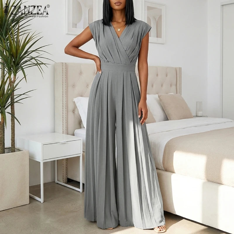 V-Neck Sleeveless Wide-Leg Minimalist Jumpsuit | OWNLUXE