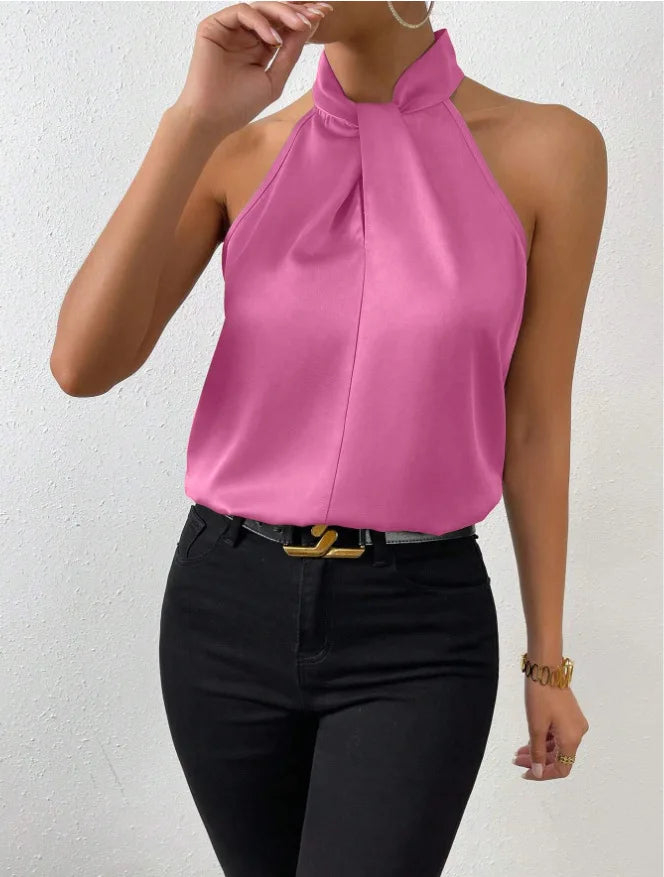 Vest Halter Satin Turtleneck Top | OWNLUXE