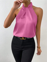 Vest Halter Satin Turtleneck Top | OWNLUXE