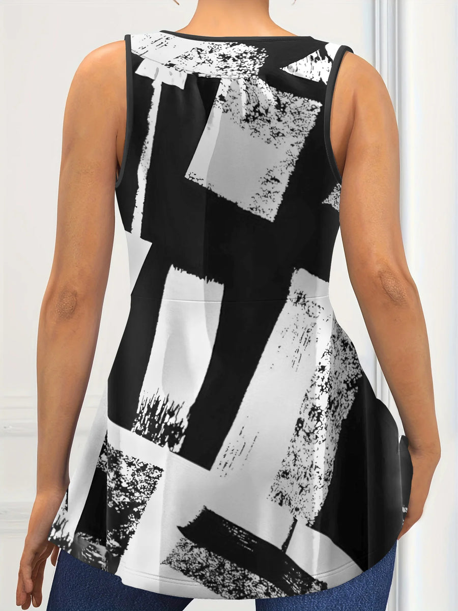 V-Neck Sleeveless Extended-Size Patchwork Sweatshirts | OWNLUXE