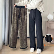Women's Lamb Velvet Wide Leg Pants - Fleece Lined Winter Trousers