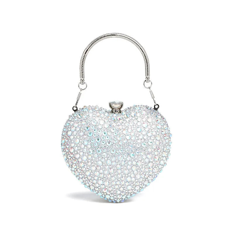 Luxury Diamond Inlay Heart Shape Crystal Clutch Purse | OWNLUXE