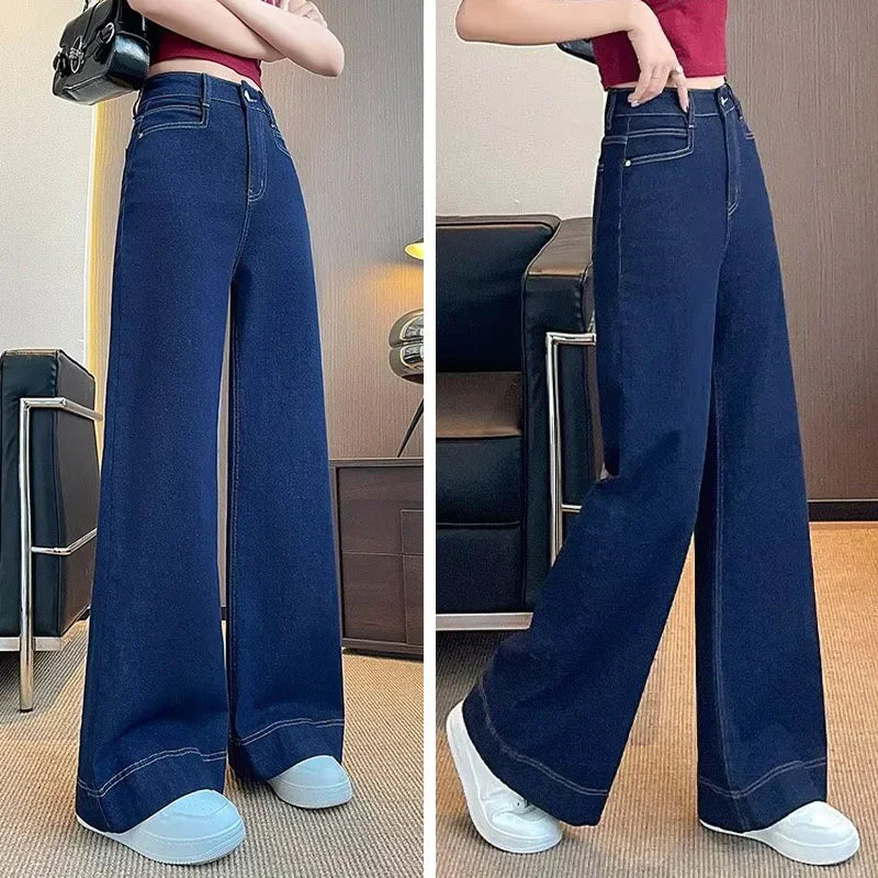 Korean Fashion Wide Leg Jeans - High Waist Baggy Denim Pants