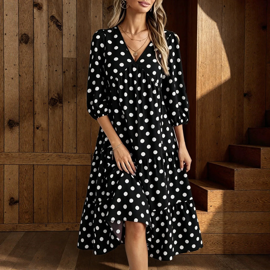 V-Neck Midi Elegant Polka Accessory | OWNLUXE