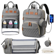 3-in-1 Diaper Bag Backpack with Foldable Baby Bed & USB Charging | OWNLUXE