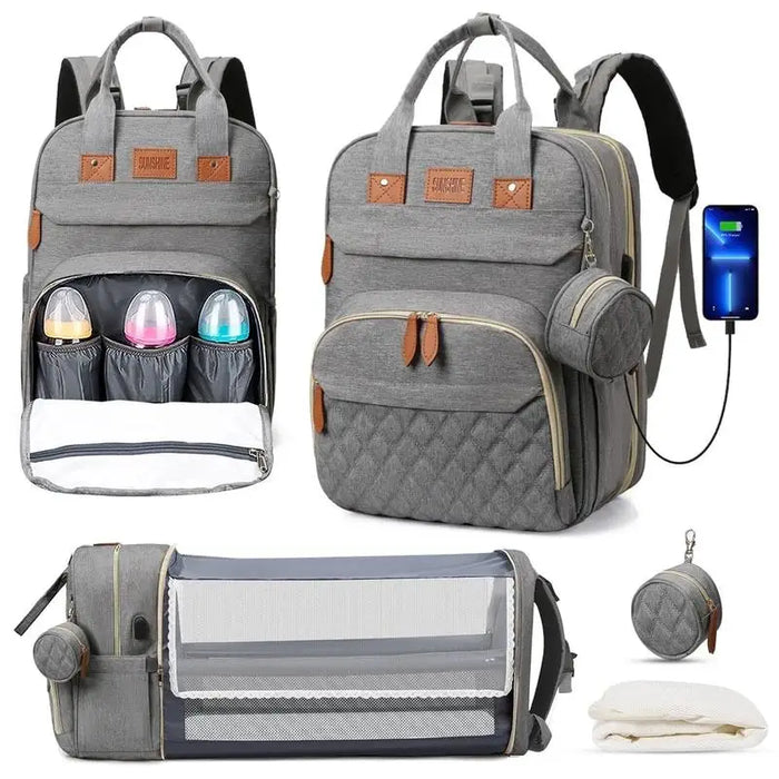 3-in-1 Diaper Bag Backpack with Foldable Baby Bed & USB Charging | OWNLUXE