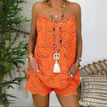 Load image into Gallery viewer, Effortless Knee-Length Casual Pants – TAT Woven with Elegant Hook Flower Accents
