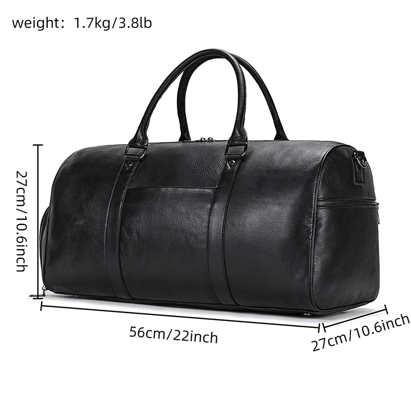 Vintage Leather Travel Duffle – 100% Cowhide | Sac de Voyage en Cuir Véritable