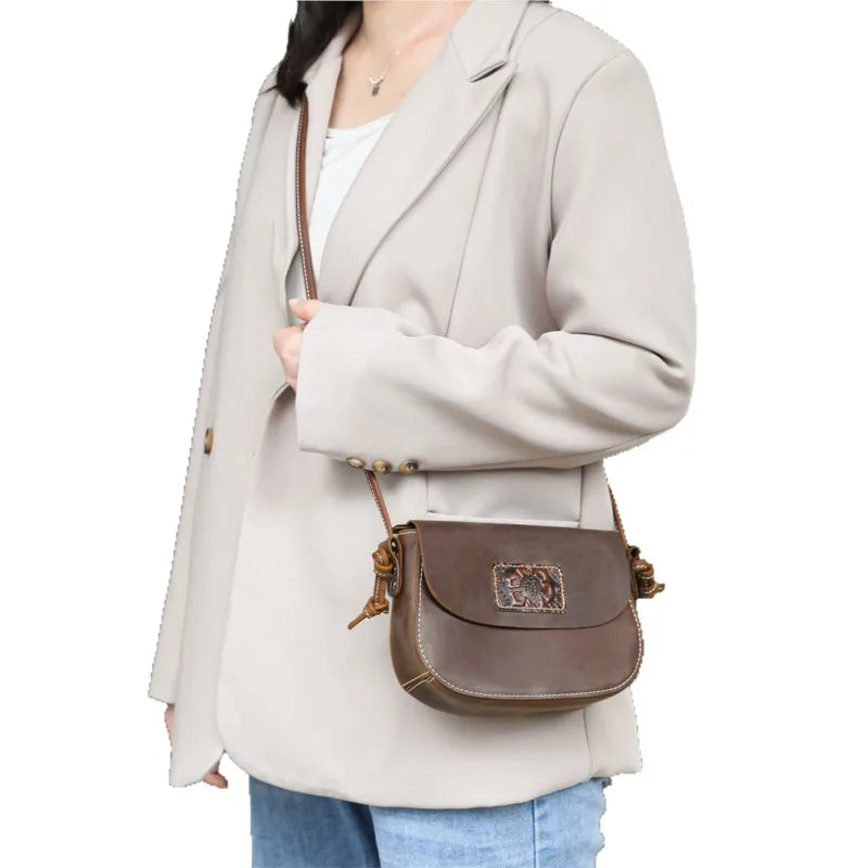 Johnature Crazy Horse Leather Crossbody Bag - Retro Cowhide | OWNLUXE