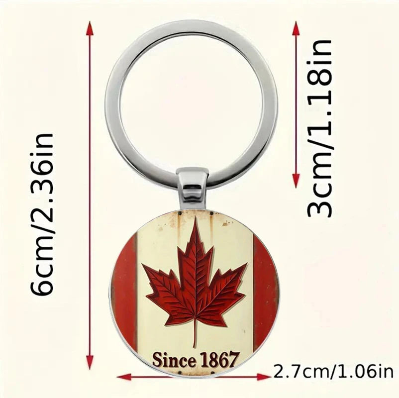 Vintage Canadian Maple Leaf Keychain - Enamel Red Leaves with Durable Metal Ring