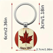 Vintage Canadian Maple Leaf Keychain - Enamel Red Leaves with Durable Metal Ring