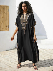 Embroidered V-Neck Short-Sleeve Swim Cover-Up | OWNLUXE