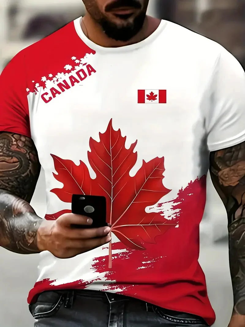 Men's Canadian Flag & Maple Leaf Print T-shirt Summer | OWNLUXE