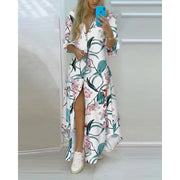 Bohemian Striped A-Line Knit Dress – Ankle-Length Elegance