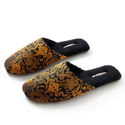 Plush Embroidered House Slippers with Rubber Sole