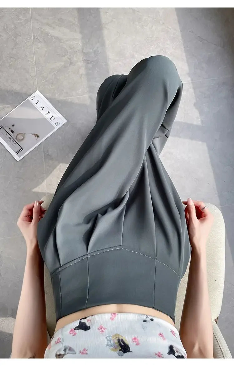 Women's High Waist Wide Leg Suit Pants - Straight Cut Floor Length Trousers