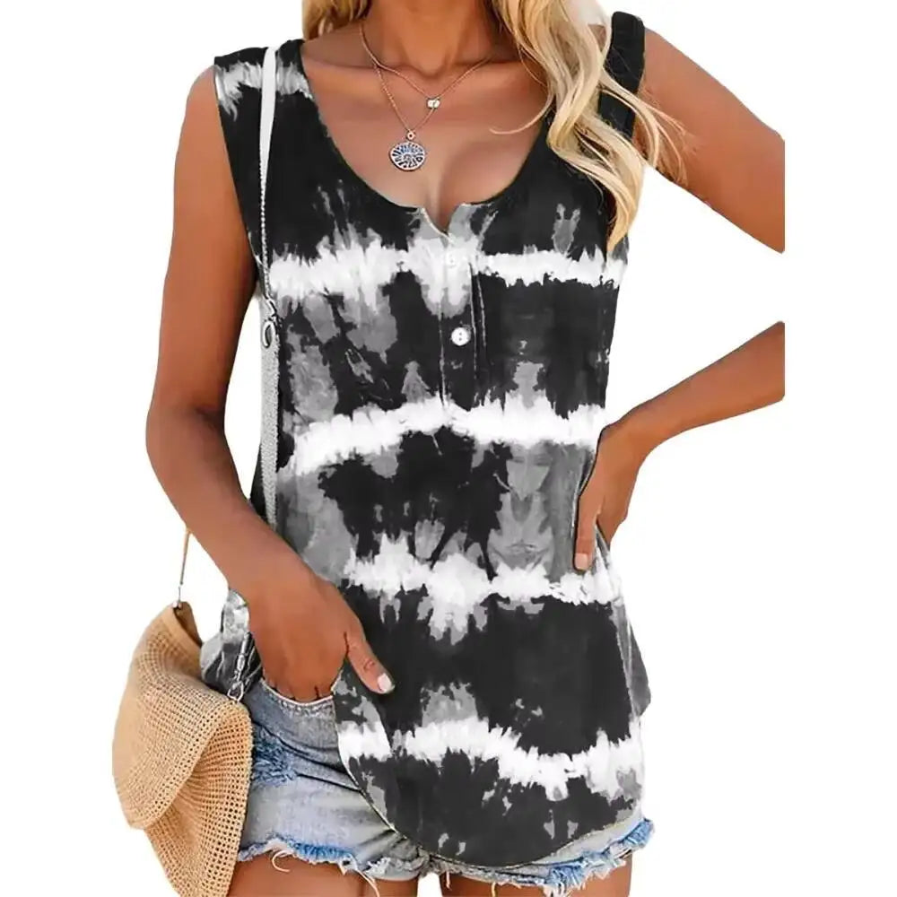 Tie-Dye V-Neck Sleeveless Relaxed-Fit Tank Top | OWNLUXE