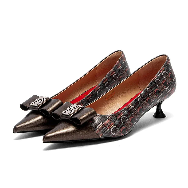 High-Heeled Shoes Elegant Fashion Female Commuting Low Heeled Shoes British Style Patchwork Design Lady Pointed Shoes