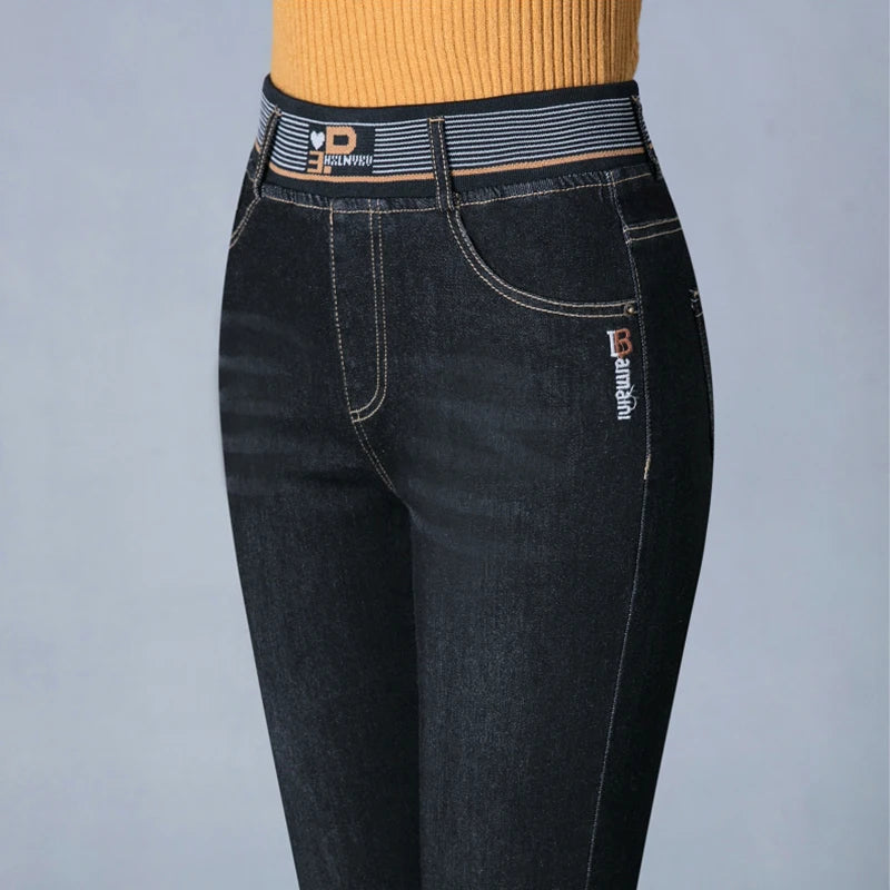 High-Waist Pencil Jeans – Stretch Denim (Dark Blue Style 1) | OWNLUXE