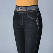 High-Waist Pencil Jeans – Stretch Denim (Dark Blue Style 1) | OWNLUXE